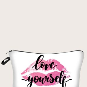 1pc English Red Lips Cosmetic Bag Hand Holding Storage Lazy Portable Toiletry Bag Makeup Bag For Women Girls