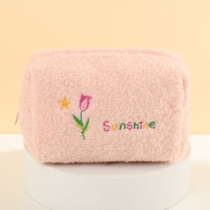 1pc Pink Tulip Portable Stylish And Simple Makeup Bag For Women Girls