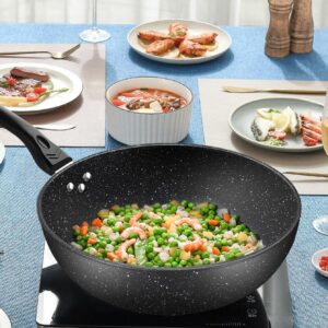 1pc Black Iron Cooking Pot, 28cm Non-stick Wok, Lid Not Include, For Kitchen